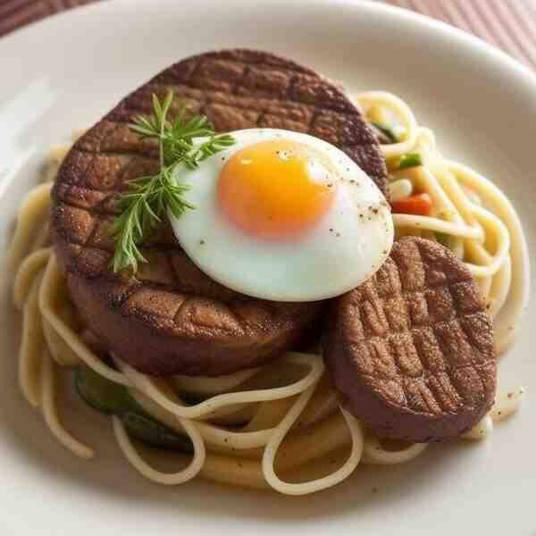 Утиная грудка с яичной лапшой и овощами